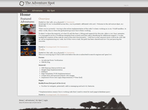 Screenshot of the Adventure Spot's website home page.
