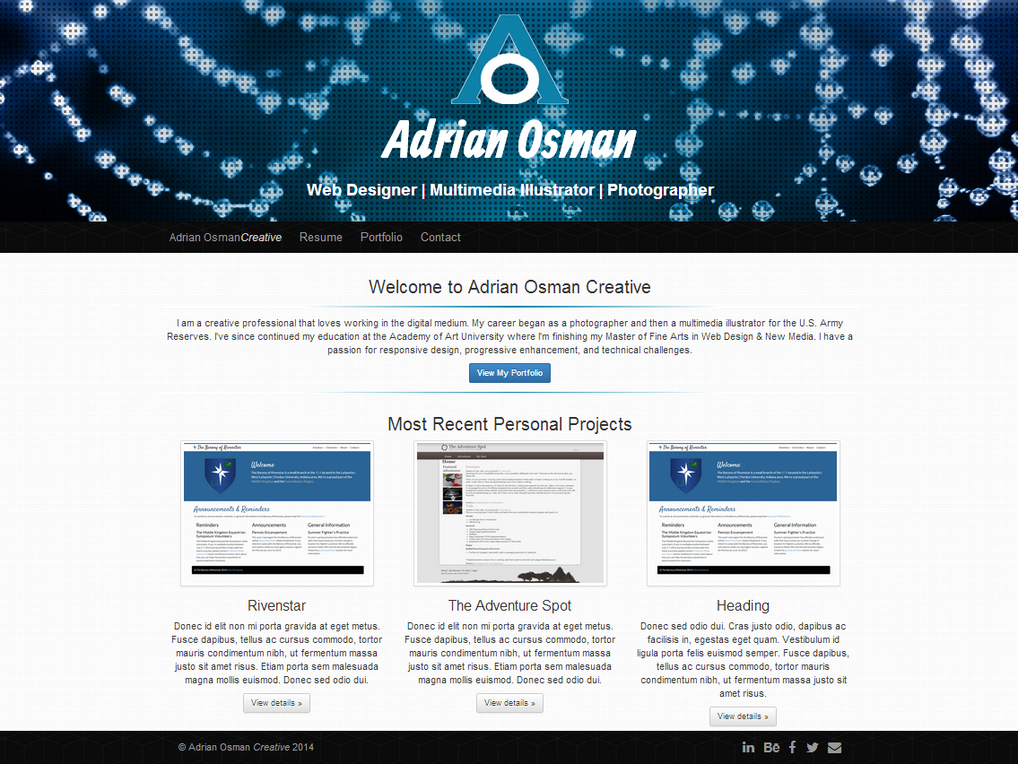 Screenshot of Adrian Osman Creative's home page.